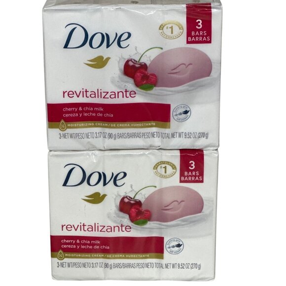 Dove Revitalizante Cherry & Chia Milk Beauty Bar Soap 3.17 Oz 3-Pack 6 bars - Picture 1 of 2